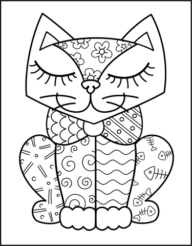 Romero Britto Cat Coloring Page